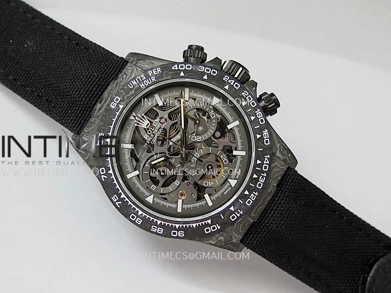 Daytona DIW Carbon White Second Hand DIWF Best Edition Skeleton Dial On Black Nylon Strap SA4130