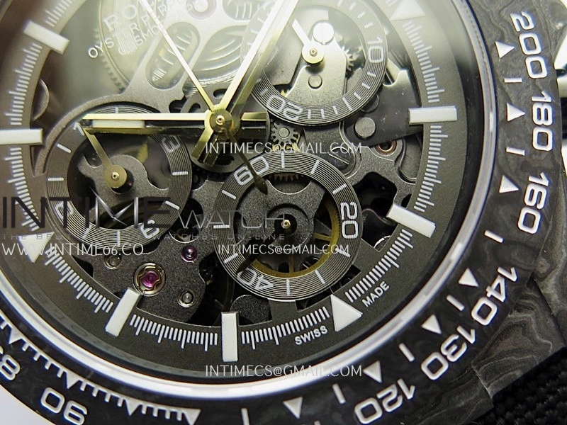 Daytona DIW Carbon White Second Hand DIWF Best Edition Skeleton Dial On Black Nylon Strap SA4130