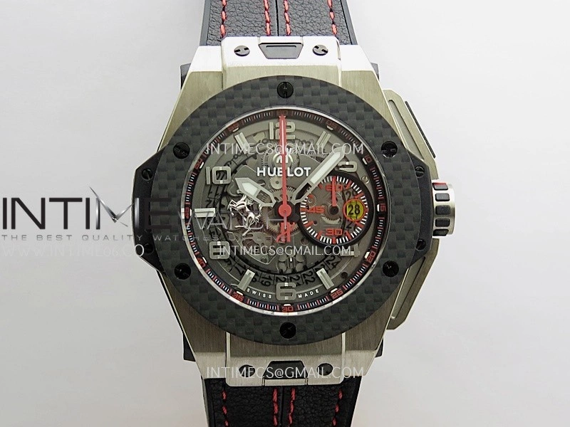 Hublot Big Bang Unico 44mm Carbon SS HBBF 1:1 Best Edition Skeleton Dial Silver Marker On Black Gummy Strap A1280