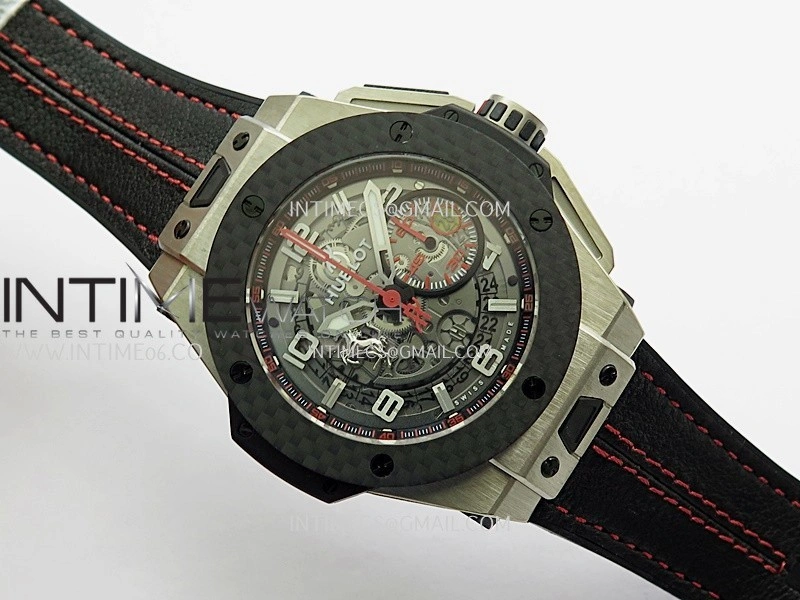 Hublot Big Bang Unico 44mm Carbon SS HBBF 1:1 Best Edition Skeleton Dial Silver Marker On Black Gummy Strap A1280