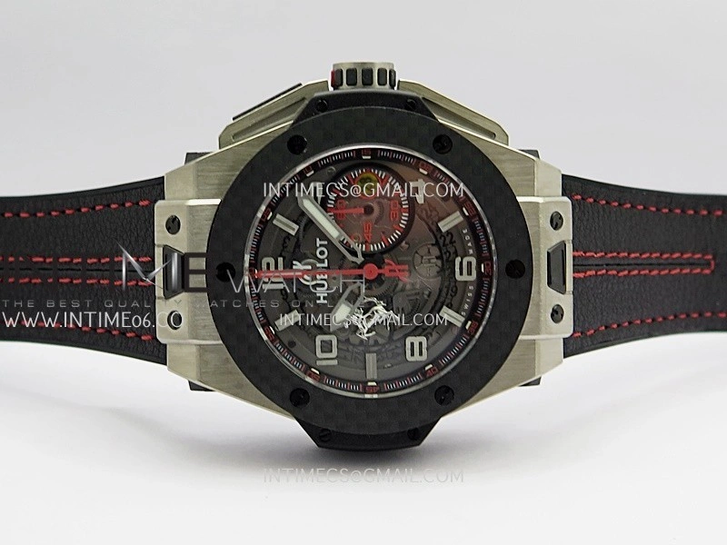 Hublot Big Bang Unico 44mm Carbon SS HBBF 1:1 Best Edition Skeleton Dial Silver Marker On Black Gummy Strap A1280