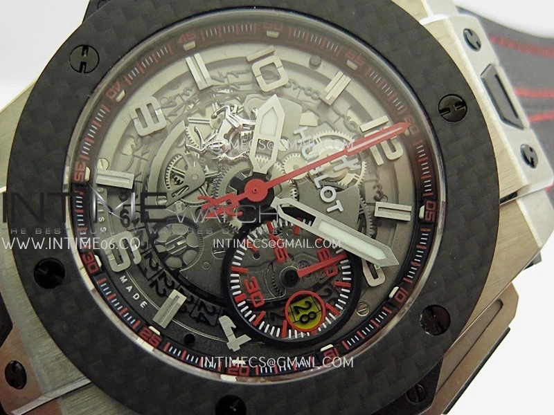 Hublot Big Bang Unico 44mm Carbon SS HBBF 1:1 Best Edition Skeleton Dial Silver Marker On Black Gummy Strap A1280