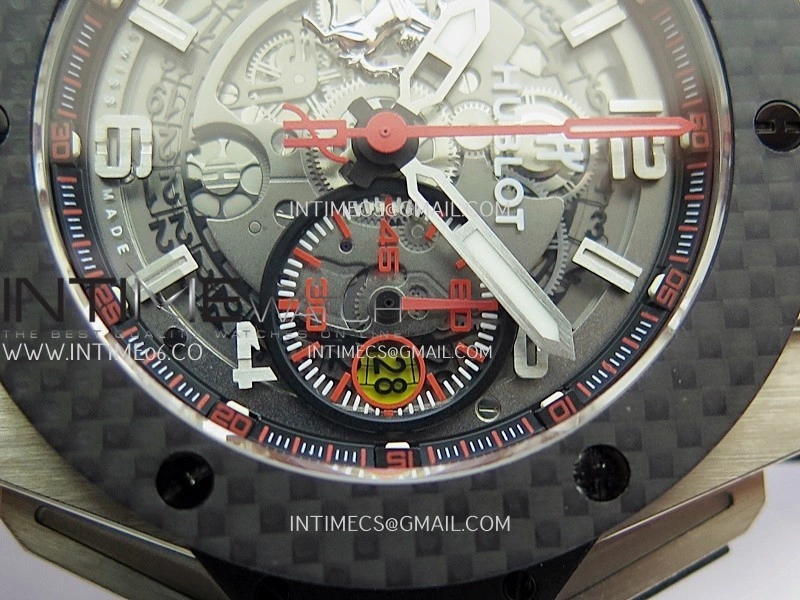 Hublot Big Bang Unico 44mm Carbon SS HBBF 1:1 Best Edition Skeleton Dial Silver Marker On Black Gummy Strap A1280