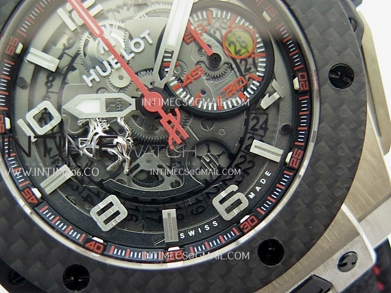 Hublot Big Bang Unico 44mm Carbon SS HBBF 1:1 Best Edition Skeleton Dial Silver Marker On Black Gummy Strap A1280