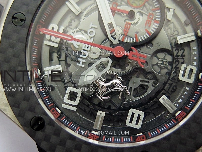 Hublot Big Bang Unico 44mm Carbon SS HBBF 1:1 Best Edition Skeleton Dial Silver Marker On Black Gummy Strap A1280