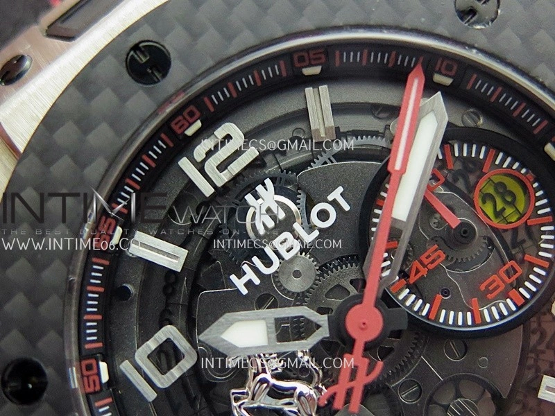 Hublot Big Bang Unico 44mm Carbon SS HBBF 1:1 Best Edition Skeleton Dial Silver Marker On Black Gummy Strap A1280