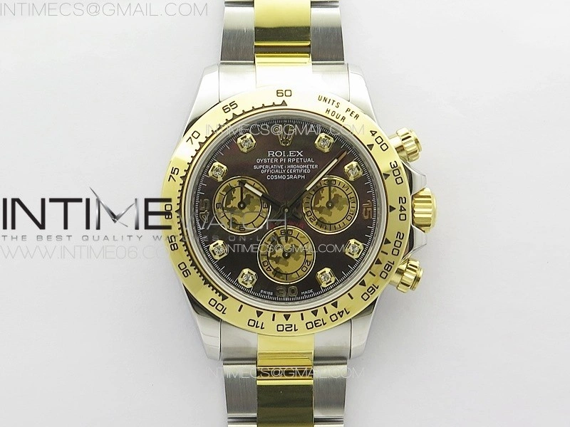 Daytona 116503 YG SS APSF Black MOP Dial Crystals Markers On YG SS Bracelet Slim A7750
