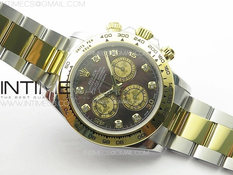 Daytona 116503 YG SS APSF Black MOP Dial Crystals Markers On YG SS Bracelet Slim A7750