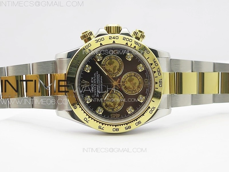 Daytona 116503 YG SS APSF Black MOP Dial Crystals Markers On YG SS Bracelet Slim A7750