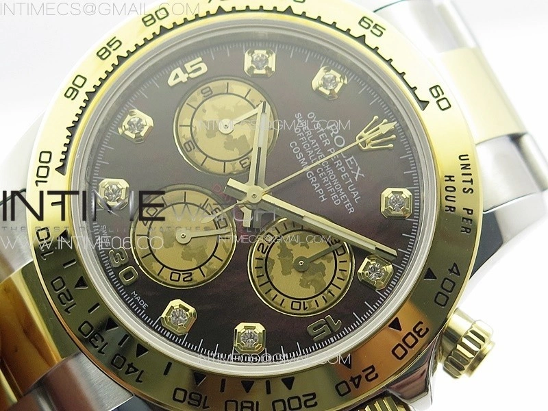 Daytona 116503 YG SS APSF Black MOP Dial Crystals Markers On YG SS Bracelet Slim A7750