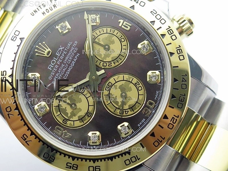 Daytona 116503 YG SS APSF Black MOP Dial Crystals Markers On YG SS Bracelet Slim A7750