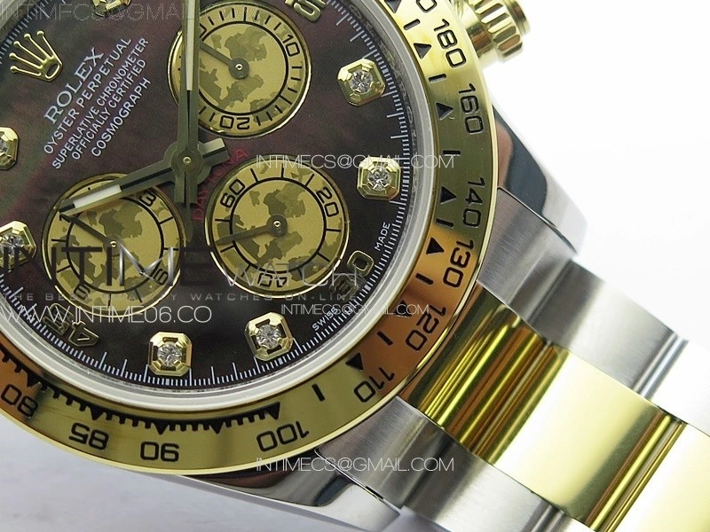 Daytona 116503 YG SS APSF Black MOP Dial Crystals Markers On YG SS Bracelet Slim A7750
