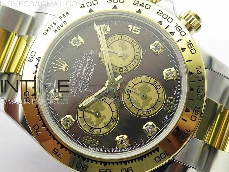 Daytona 116503 YG SS APSF Black MOP Dial Crystals Markers On YG SS Bracelet Slim A7750
