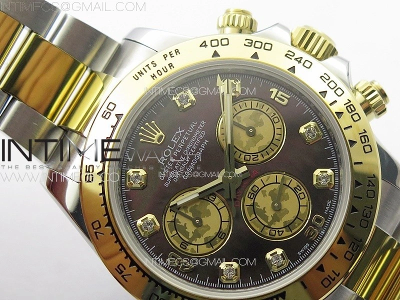 Daytona 116503 YG SS APSF Black MOP Dial Crystals Markers On YG SS Bracelet Slim A7750