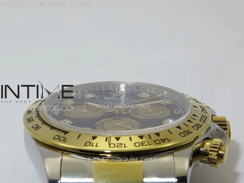 Daytona 116503 YG SS APSF Black MOP Dial Crystals Markers On YG SS Bracelet Slim A7750