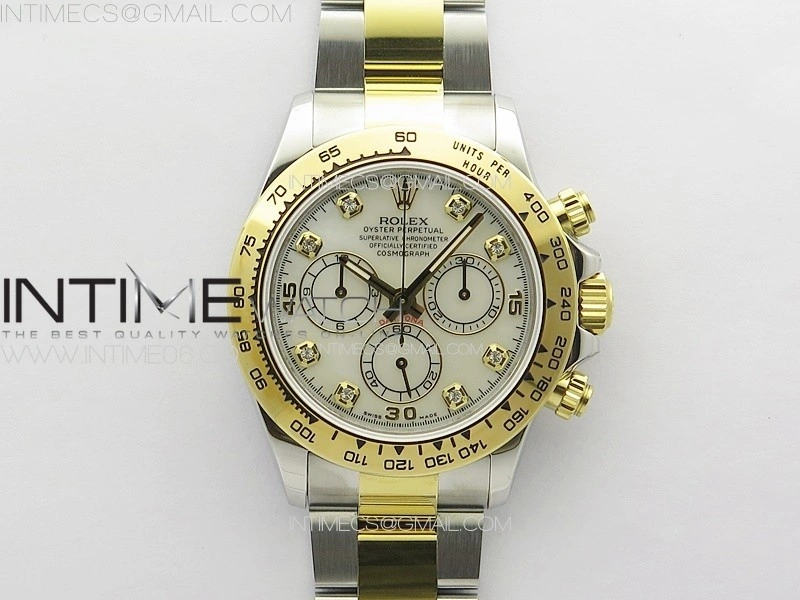Daytona 116503 YG SS APSF White MOP Dial Crystals Markers On YG SS Bracelet Slim A7750