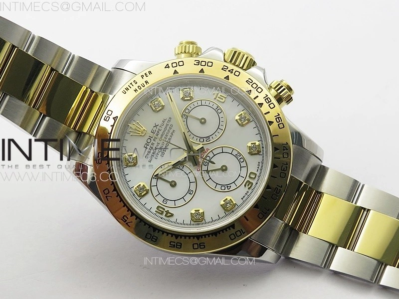 Daytona 116503 YG SS APSF White MOP Dial Crystals Markers On YG SS Bracelet Slim A7750