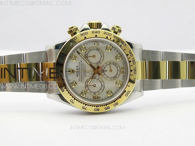Daytona 116503 YG SS APSF White MOP Dial Crystals Markers On YG SS Bracelet Slim A7750