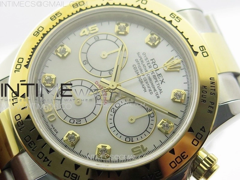 Daytona 116503 YG SS APSF White MOP Dial Crystals Markers On YG SS Bracelet Slim A7750