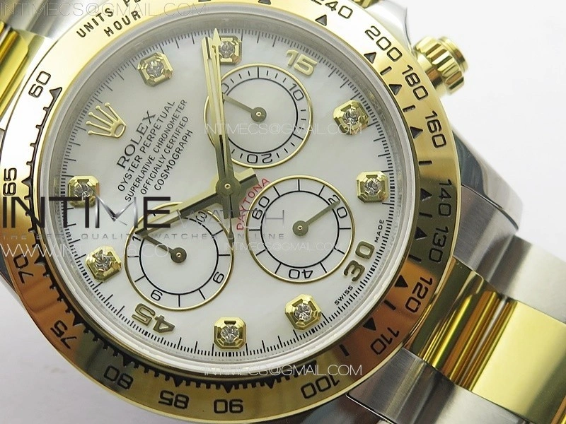Daytona 116503 YG SS APSF White MOP Dial Crystals Markers On YG SS Bracelet Slim A7750