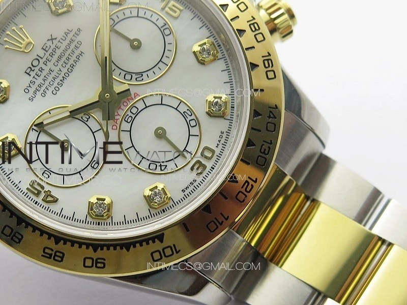 Daytona 116503 YG SS APSF White MOP Dial Crystals Markers On YG SS Bracelet Slim A7750