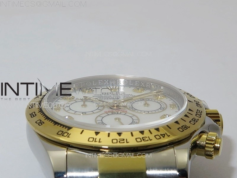 Daytona 116503 YG SS APSF White MOP Dial Crystals Markers On YG SS Bracelet Slim A7750