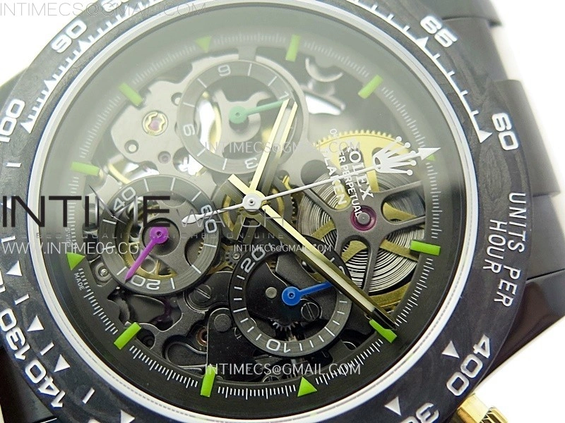 Daytona PVD Carbon Bezel GETF Best Blaken Skeleton Dial on White Rubber Strap SA4130
