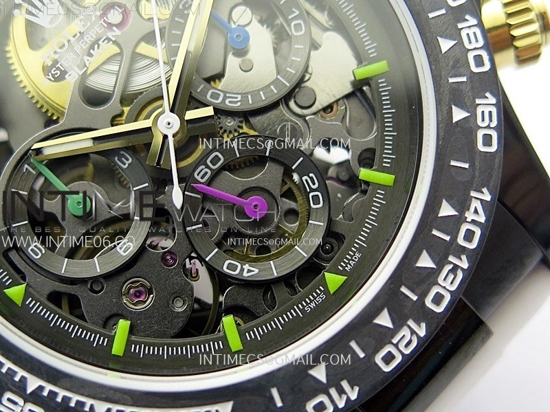 Daytona PVD Carbon Bezel GETF Best Blaken Skeleton Dial on White Rubber Strap SA4130