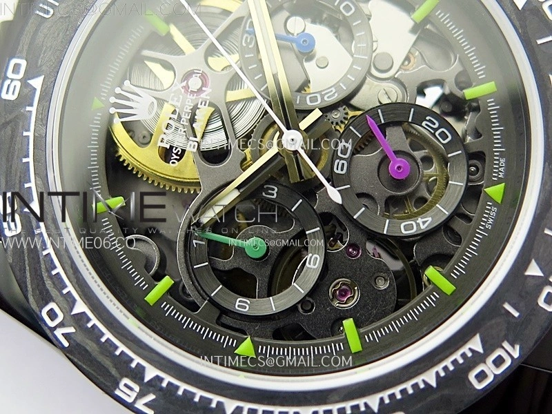Daytona PVD Carbon Bezel GETF Best Blaken Skeleton Dial on White Rubber Strap SA4130