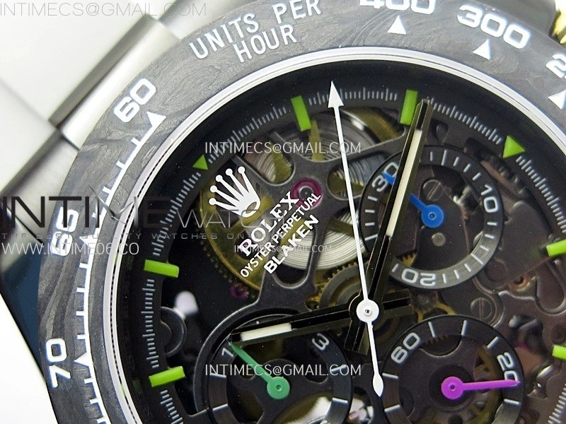 Daytona PVD Carbon Bezel GETF Best Blaken Skeleton Dial on White Rubber Strap SA4130