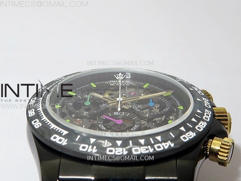Daytona PVD Carbon Bezel GETF Best Blaken Skeleton Dial on White Rubber Strap SA4130