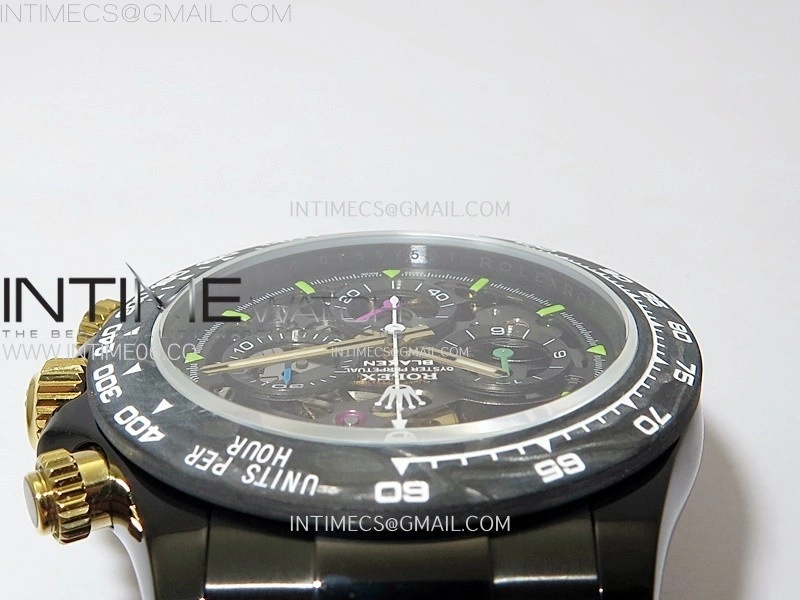 Daytona PVD Carbon Bezel GETF Best Blaken Skeleton Dial on White Rubber Strap SA4130