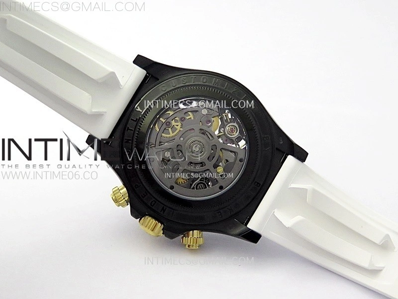 Daytona PVD Carbon Bezel GETF Best Blaken Skeleton Dial on White Rubber Strap SA4130