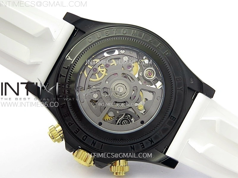 Daytona PVD Carbon Bezel GETF Best Blaken Skeleton Dial on White Rubber Strap SA4130