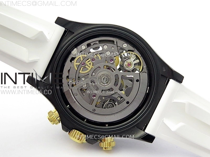Daytona PVD Carbon Bezel GETF Best Blaken Skeleton Dial on White Rubber Strap SA4130