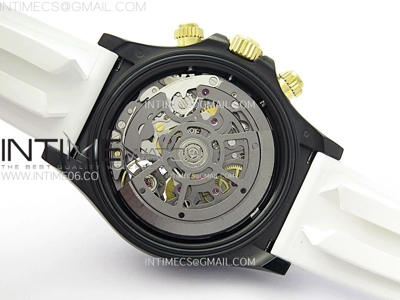 Daytona PVD Carbon Bezel GETF Best Blaken Skeleton Dial on White Rubber Strap SA4130