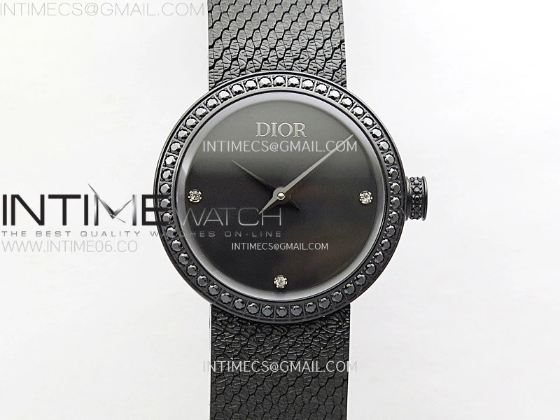 La D de dior Satine Diamond Bezel DLC Case 8848F 1:1 Best Edition Black Dial on DLC bracelet Swiss Quartz
