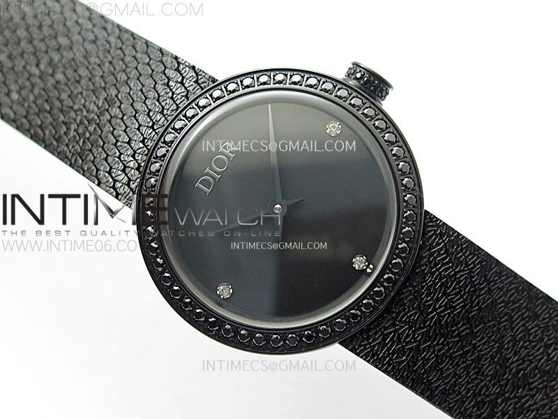La D de dior Satine Diamond Bezel DLC Case 8848F 1:1 Best Edition Black Dial on DLC bracelet Swiss Quartz