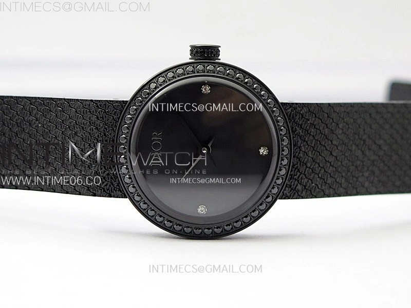 La D de dior Satine Diamond Bezel DLC Case 8848F 1:1 Best Edition Black Dial on DLC bracelet Swiss Quartz