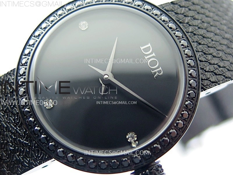 La D de dior Satine Diamond Bezel DLC Case 8848F 1:1 Best Edition Black Dial on DLC bracelet Swiss Quartz