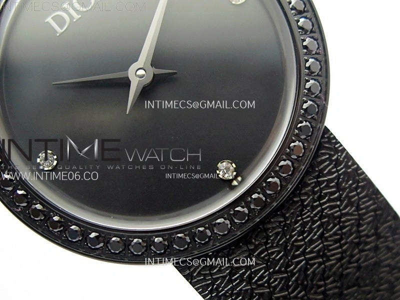La D de dior Satine Diamond Bezel DLC Case 8848F 1:1 Best Edition Black Dial on DLC bracelet Swiss Quartz