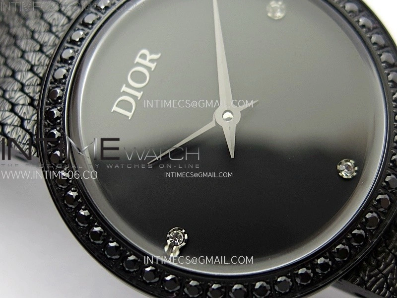 La D de dior Satine Diamond Bezel DLC Case 8848F 1:1 Best Edition Black Dial on DLC bracelet Swiss Quartz