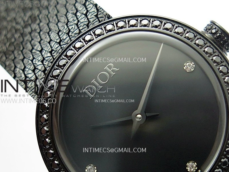 La D de dior Satine Diamond Bezel DLC Case 8848F 1:1 Best Edition Black Dial on DLC bracelet Swiss Quartz