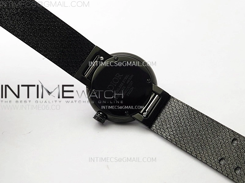 La D de dior Satine Diamond Bezel DLC Case 8848F 1:1 Best Edition Black Dial on DLC bracelet Swiss Quartz