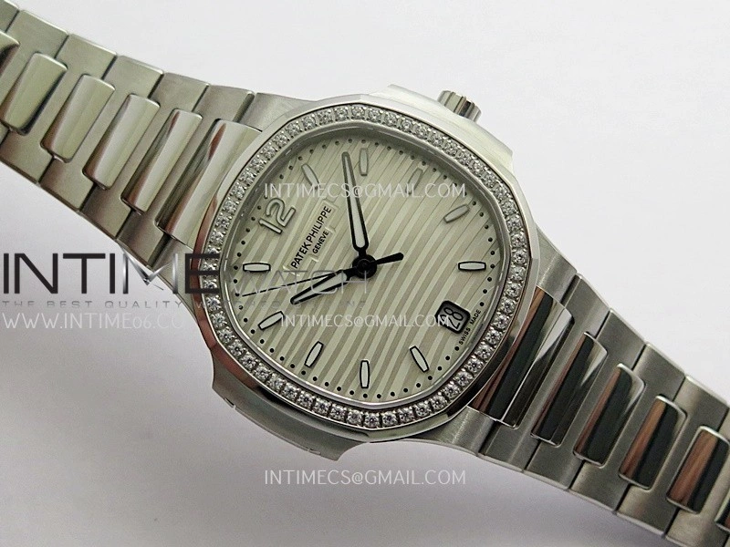 Nautilus 7118 Ladies Diamond Bezel SS DDF 1:1 Best Edition Silver Dial On SS Bracelet Super Clone DD26-330