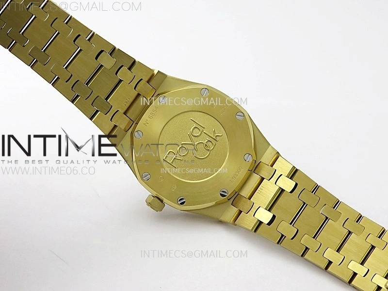Lady Royal Oak 33mm 67651 Diamonds Bezel YG ZF 1:1 Best Edition White Textured Dial on YG Bracelet RONDA Quartz