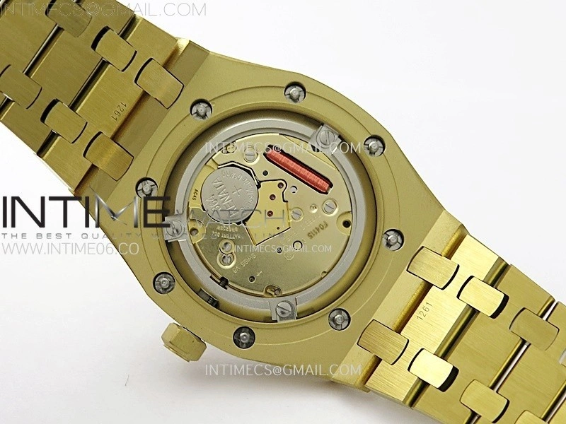 Lady Royal Oak 33mm 67651 Diamonds Bezel YG ZF 1:1 Best Edition White Textured Dial on YG Bracelet RONDA Quartz