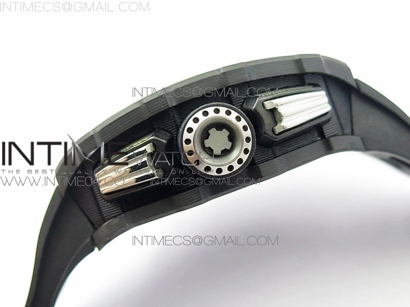 RM011 Carbon Case Chrono KVF 1:1 Best Edition Crystal Skeleton Yellow Dial on Black Rubber Strap A7750