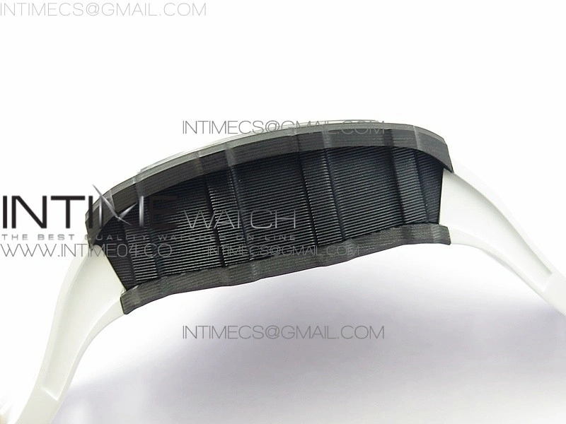 RM011 Carbon Case Chrono KVF 1:1 Best Edition Crystal Skeleton Yellow Dial on White Rubber Strap A7750