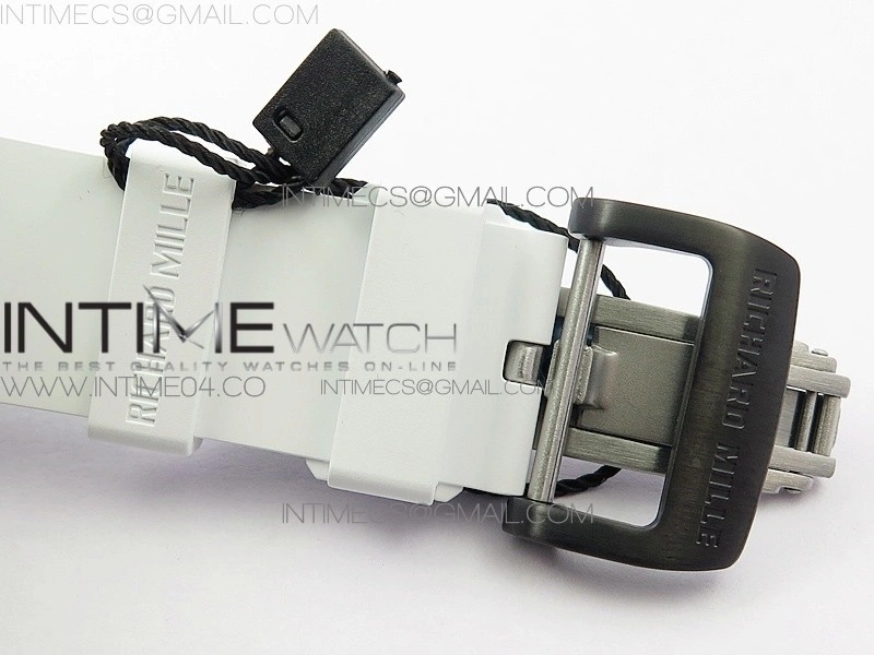 RM011 Carbon Case Chrono KVF 1:1 Best Edition Crystal Skeleton Yellow Dial on White Rubber Strap A7750